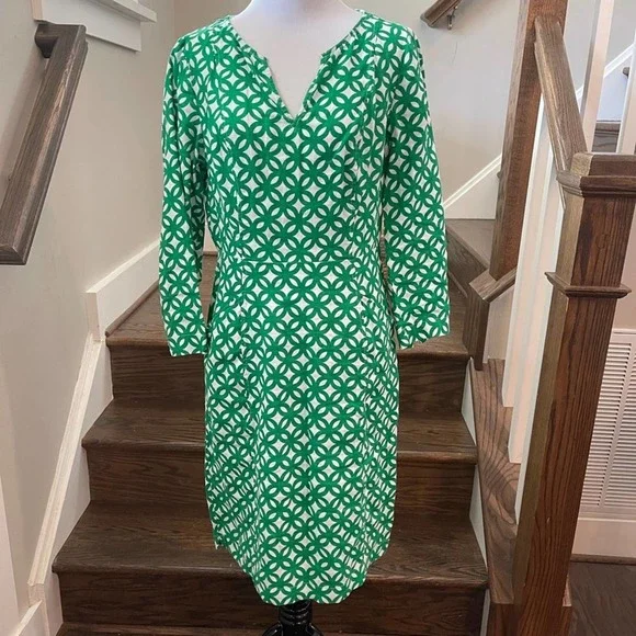 Boden Kelsey 100% Linen Tunic Dress White/Green Size US 6 L